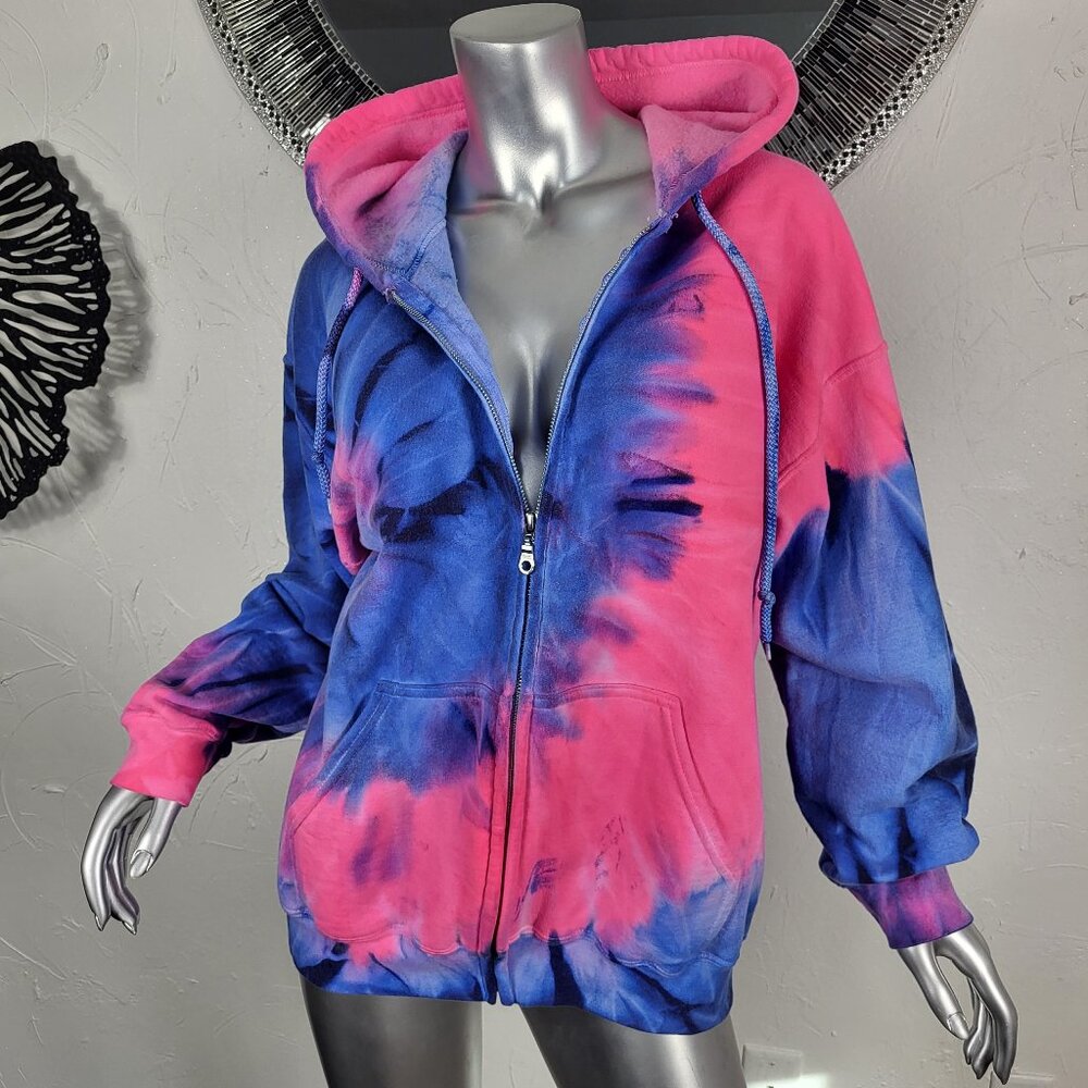 NWOT~CARMAR~M/L~PINK BLUE TIE DYE FULL ZIP FRONT HOODIE JACKET SWEATSHIRT COAT